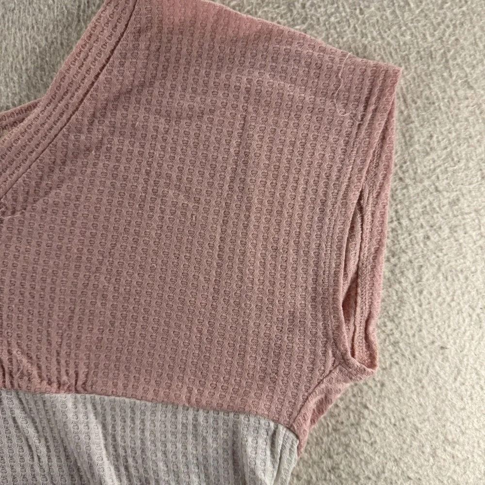 Liberty Love Waffle Knit Top Womens L Pink White Good Colorblock Button Front